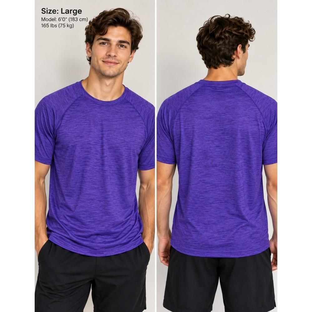 Fanatics Mens Large Purple Heather Performance Athletic Raglan T Shirt L -3760